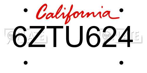 6ZTU624 California License Plate