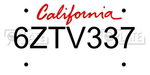 6ZTV337 California License Plate