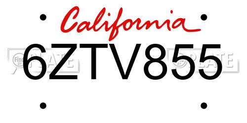 6ZTV855 California License Plate