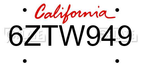 6ZTW949 California License Plate