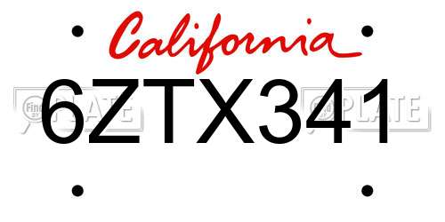6ZTX341 California License Plate