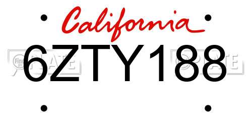 6ZTY188 California License Plate
