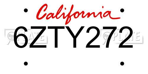 6ZTY272 California License Plate