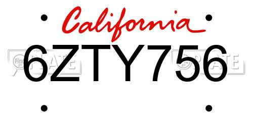 6ZTY756 California License Plate