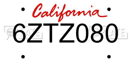 6ZTZ080 California License Plate