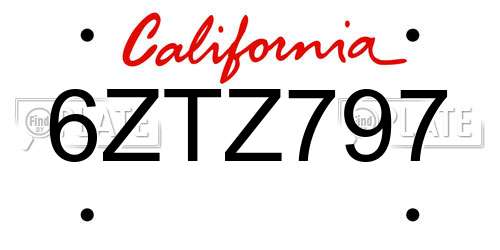 6ZTZ797 California License Plate