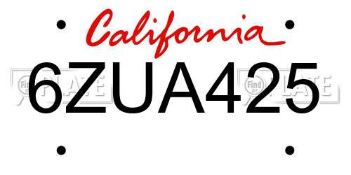 6ZUA425 California License Plate