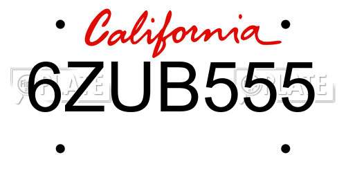 6ZUB555 California License Plate