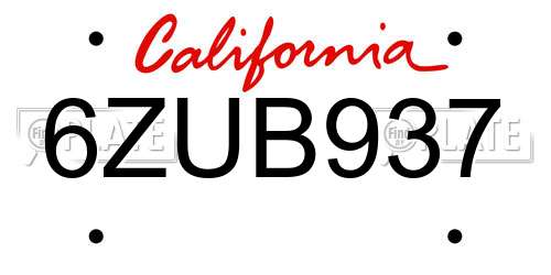 6ZUB937 California License Plate
