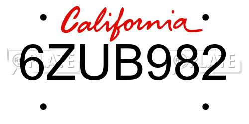 6ZUB982 California License Plate