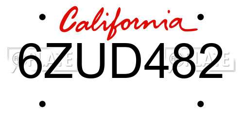 6ZUD482 California License Plate
