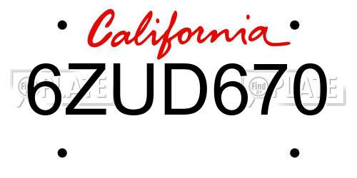 6ZUD670 California License Plate