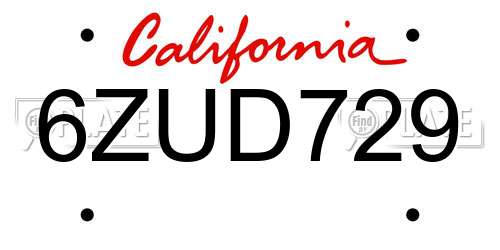 6ZUD729 California License Plate