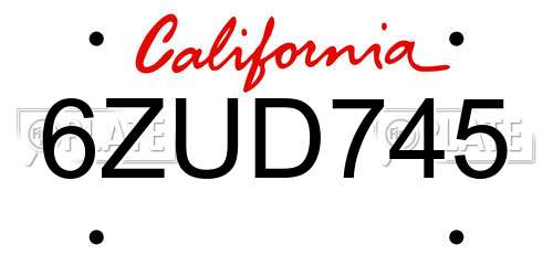 6ZUD745 California License Plate