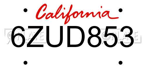 6ZUD853 California License Plate
