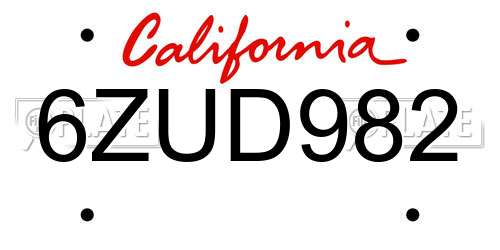 6ZUD982 California License Plate