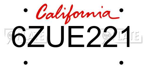 6ZUE221 California License Plate
