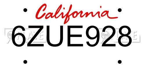 6ZUE928 California License Plate