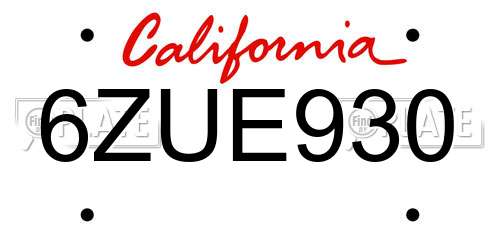 6ZUE930 California License Plate