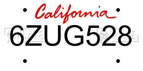 6ZUG528 California License Plate