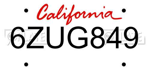 6ZUG849 California License Plate
