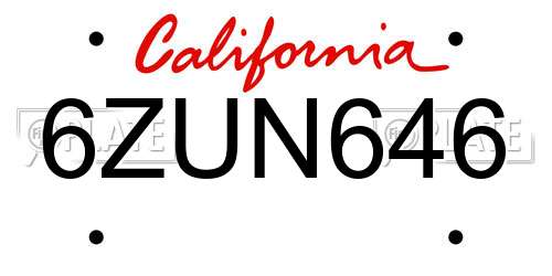 6ZUN646 California License Plate