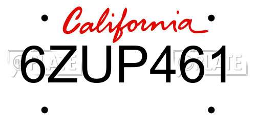 6ZUP461 California License Plate