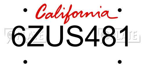 6ZUS481 California License Plate