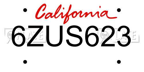 6ZUS623 California License Plate