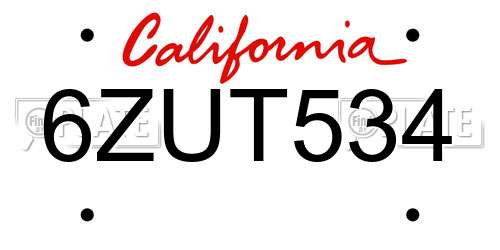 6ZUT534 California License Plate