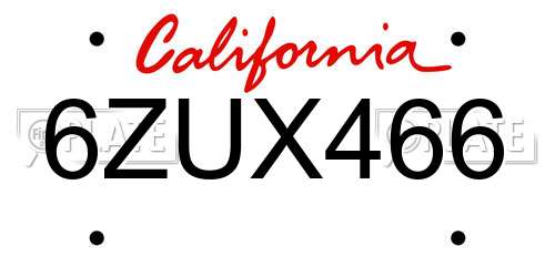 6ZUX466 California License Plate