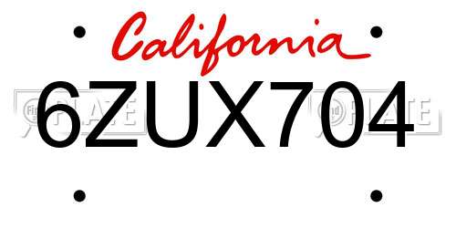 6ZUX704 California License Plate