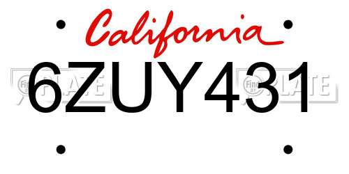 6ZUY431 California License Plate