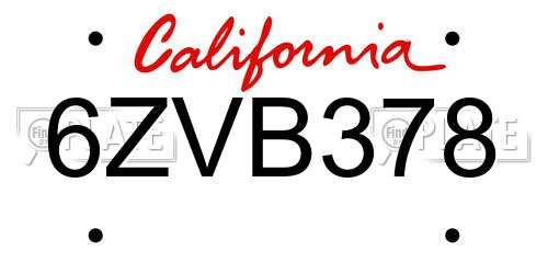 6ZVB378 California License Plate