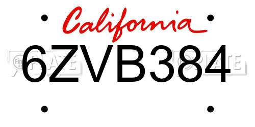 6ZVB384 California License Plate