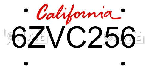 6ZVC256 California License Plate