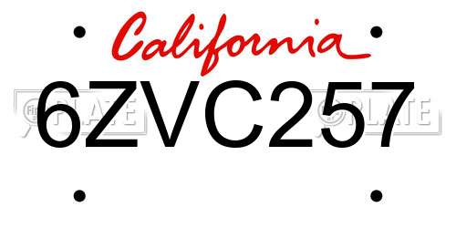 6ZVC257 California License Plate