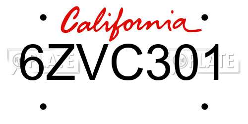 6ZVC301 California License Plate