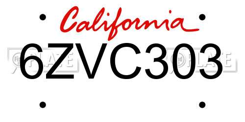6ZVC303 California License Plate