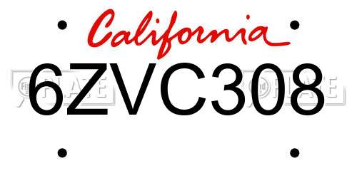 6ZVC308 California License Plate