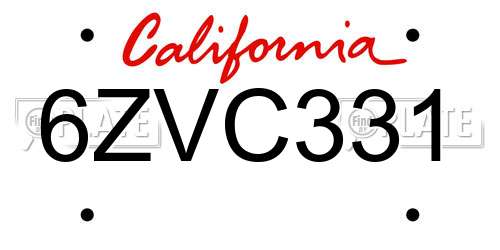 6ZVC331 California License Plate