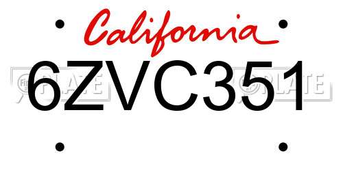 6ZVC351 California License Plate
