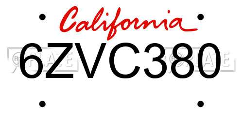 6ZVC380 California License Plate