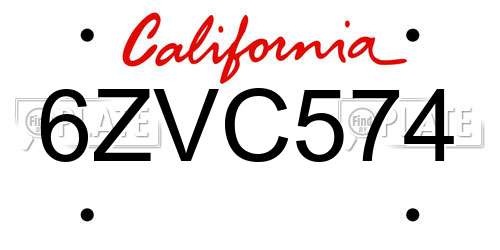 6ZVC574 California License Plate