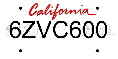 6ZVC600 California License Plate