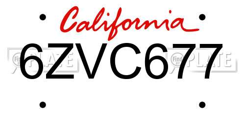 6ZVC677 California License Plate