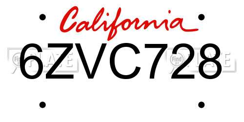 6ZVC728 California License Plate