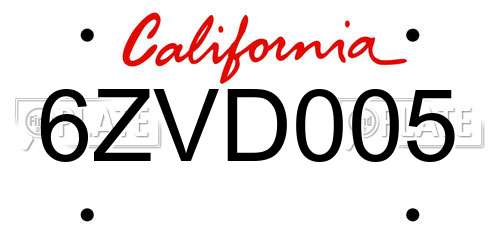6ZVD005 California License Plate