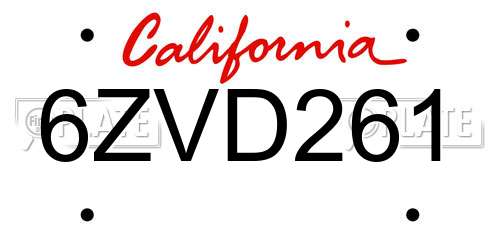 6ZVD261 California License Plate