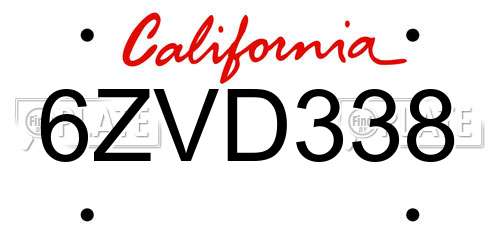 6ZVD338 California License Plate
